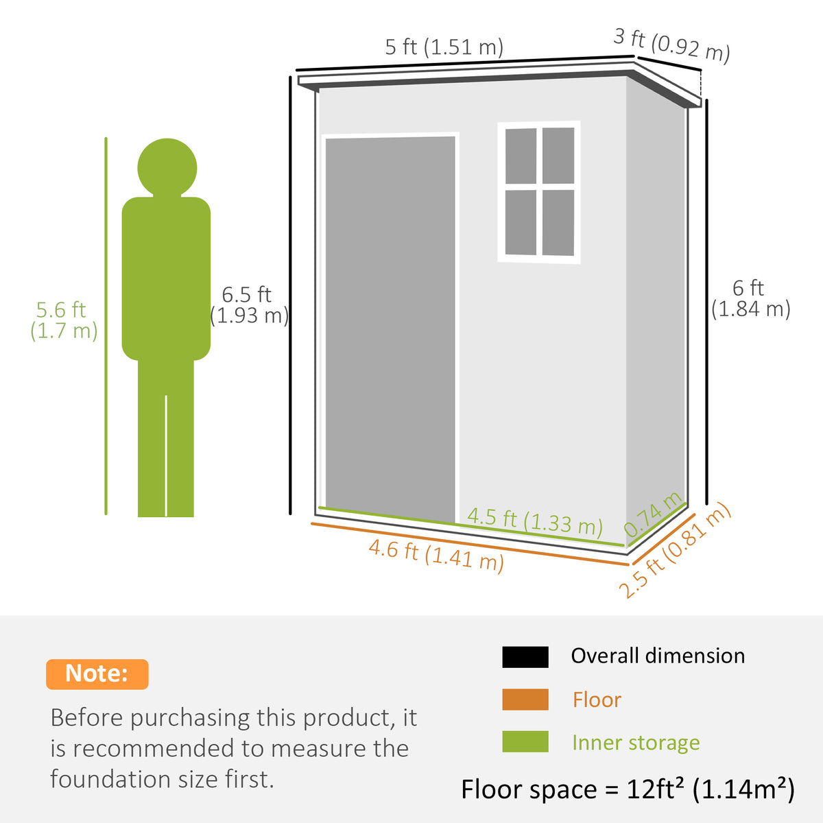 Outsunny 5' x 3' Garden Shed with Floor, Outdoor Storage Shed with Lockable Door, Window and Vent, Dark Grey
