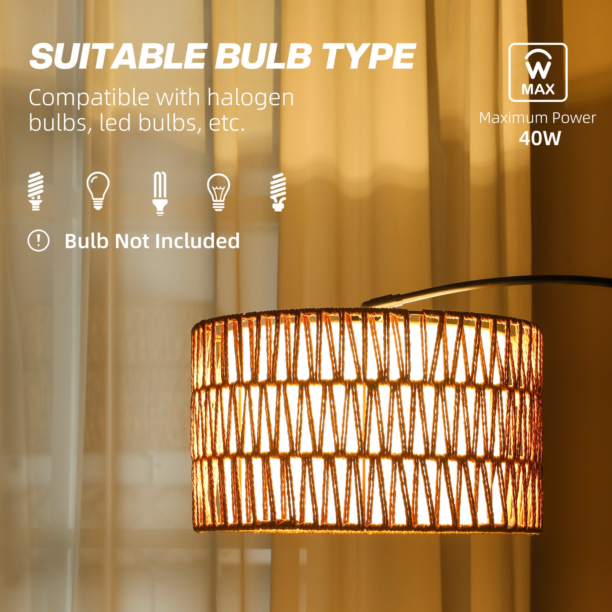 HOMCOM Rattan Floor Lamp for Living Room, Farmhouse Arc Standing Lamp with Dual-Layer Shade & Foot Switch, Height Adjustable Minimalist Tall Pole Lampshade for Bedroom, Office, Black