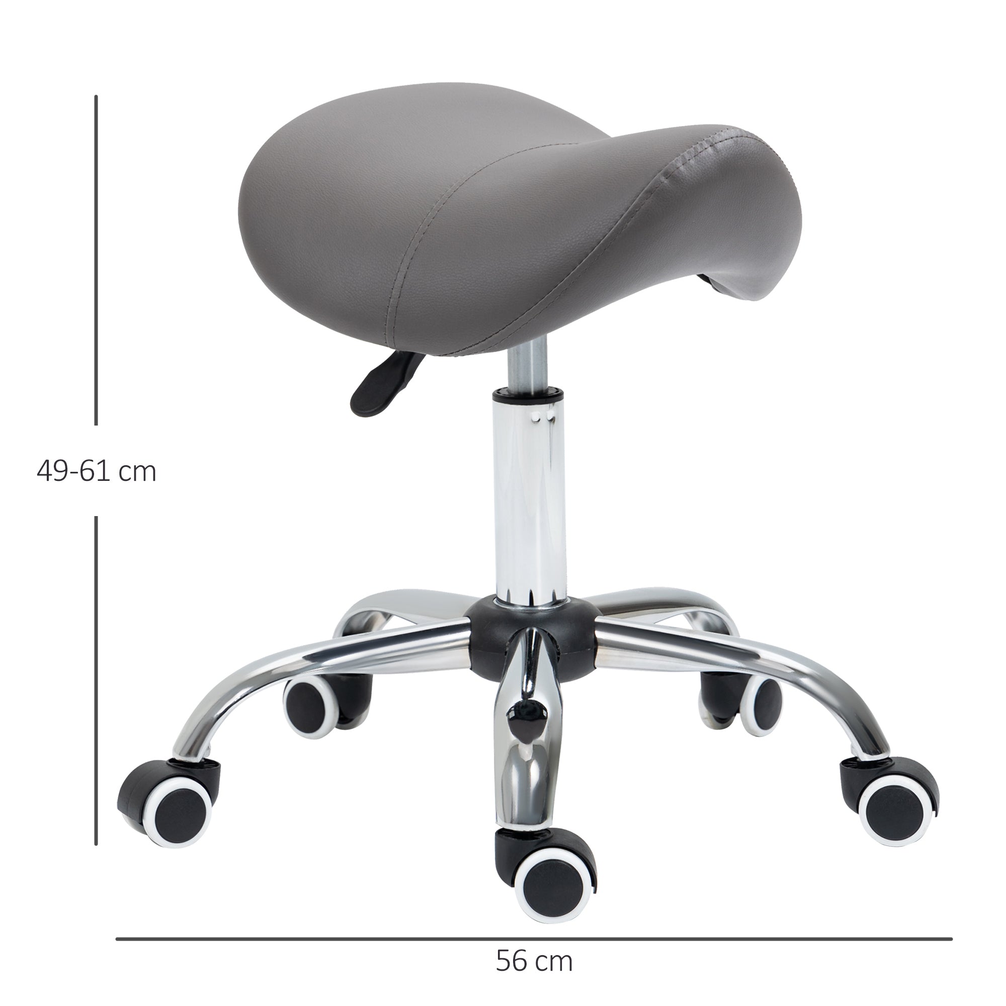 HOMCOM Cosmetic Stool 360 Rotate Height Adjustable Salon Massage Spa Chair Hydraulic Rolling Faux Leather Saddle Stool, Grey
