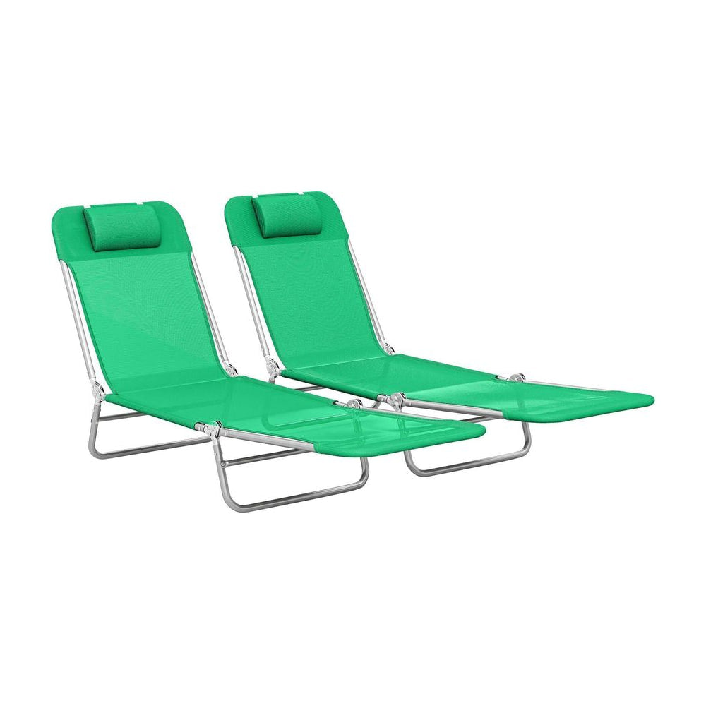 Outsunny Set of Two Steel Frame Sun Loungers, with Reclining Backs - Dark Green