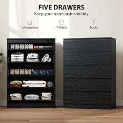 HOMCOM Chest of Drawers, 5 Drawer Dresser, Modern Storage Cabinet with 5 Drawers, for Bedroom, Living Room, Black
