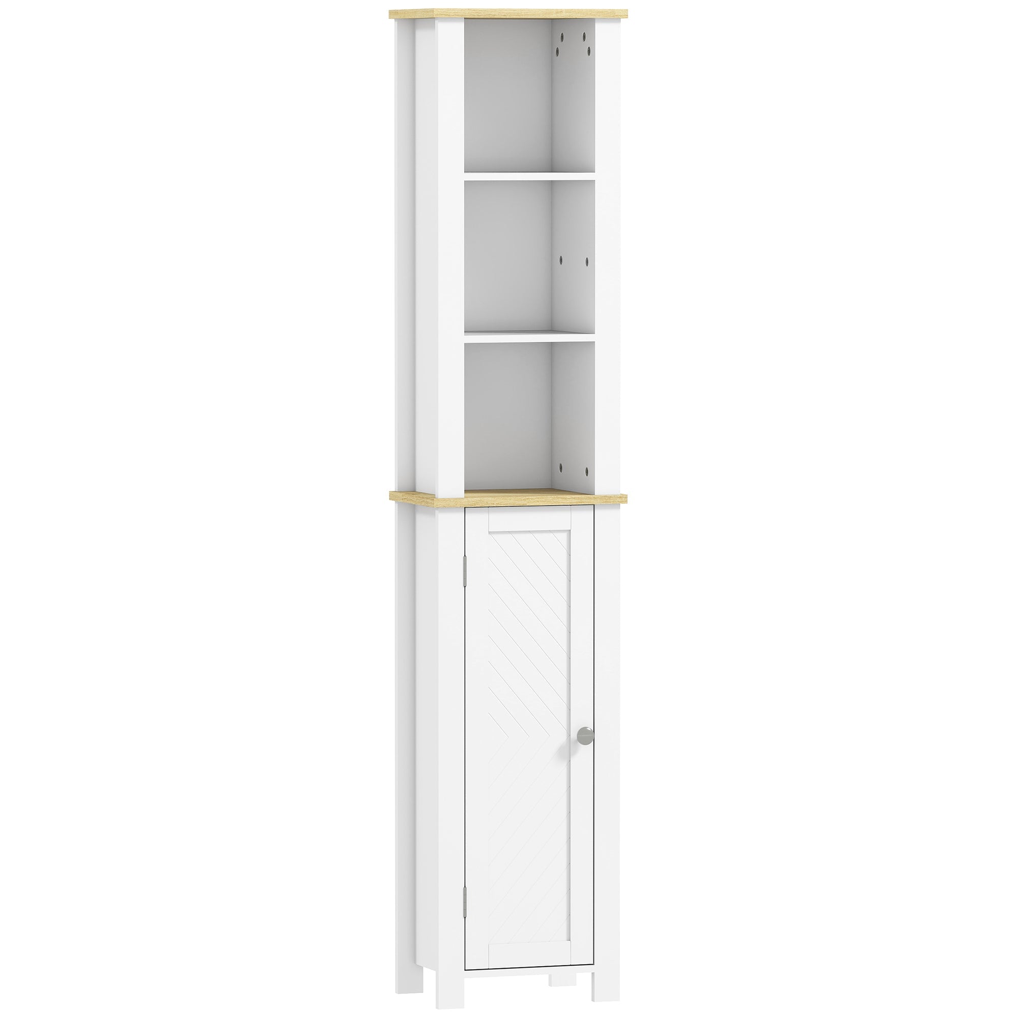 kleankin Slim Bathroom Storage Unit with Open Compartment, Bathroom Storage Cabinet with Adjustable Shelf, 34 x 23 x 165 cm, White