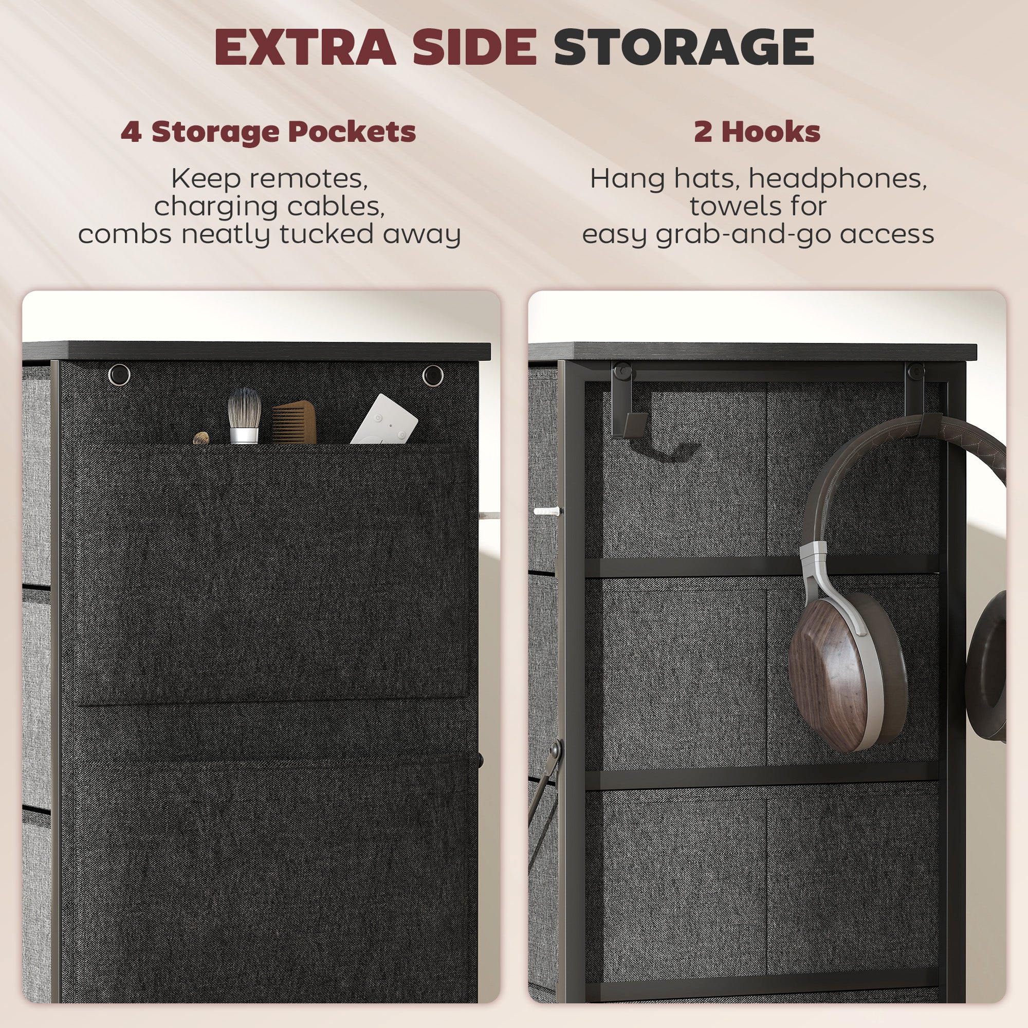 HOMCOM Chest of Ten Fabric Drawers - Charcoal Grey