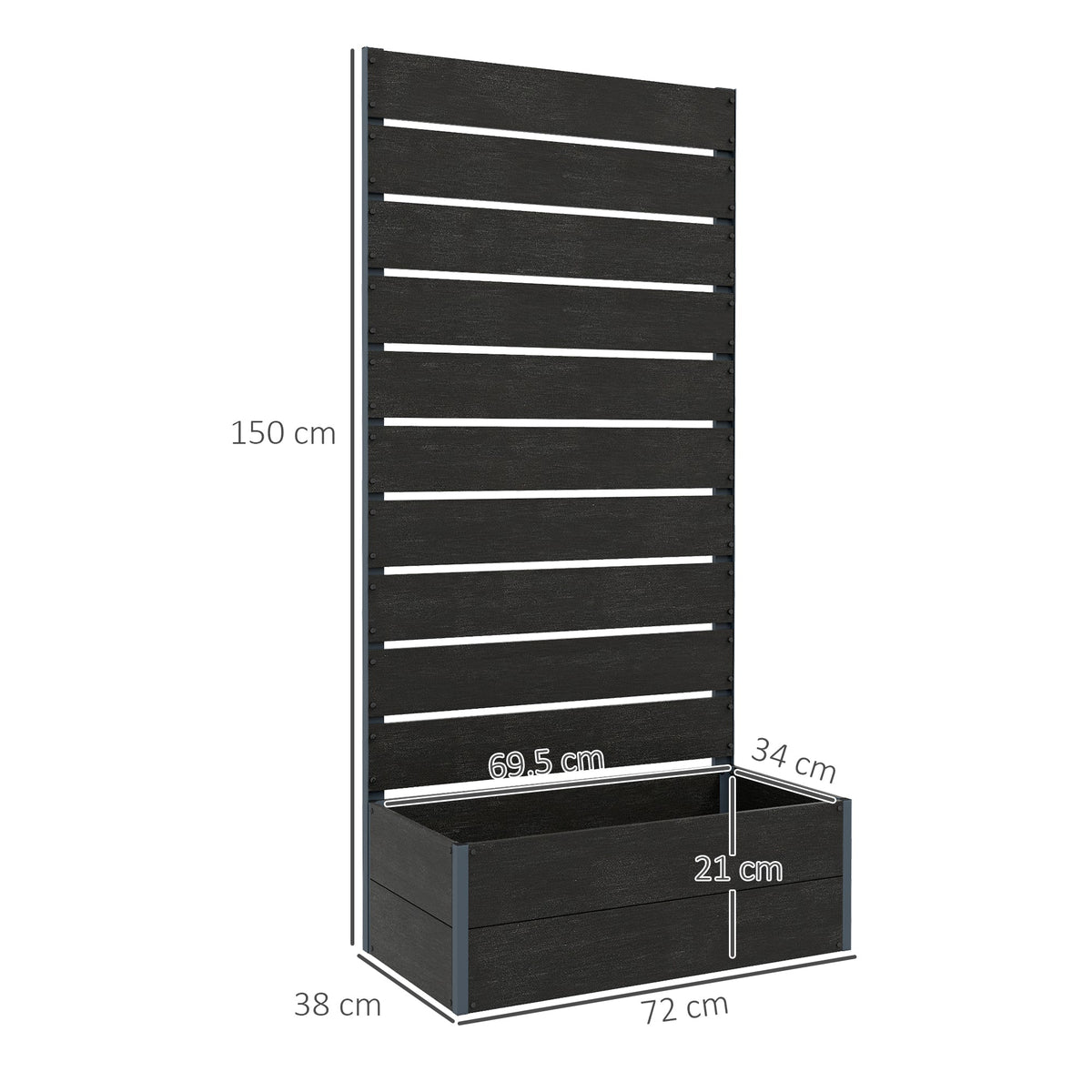 Outsunny 34 x 69.5cm Garden Planter Box, with Back Trellis, Black