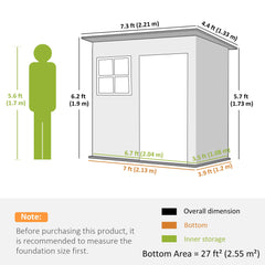 Outsunny 7 x 4ft Eco-friendly Galvanised Steel Garden Shed, with Lock and Gloves, 40kg/㎡ Snow Capacity - Grey