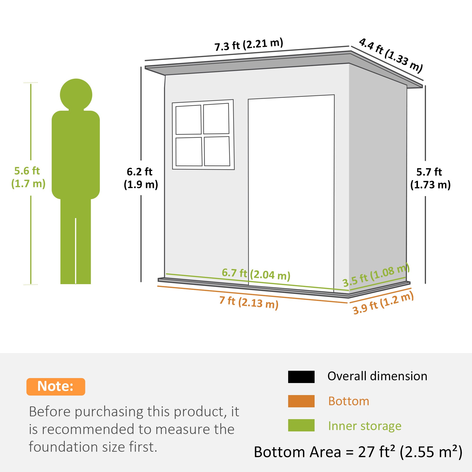 Outsunny 7 x 4ft Eco-friendly Galvanised Steel Garden Shed, with Lock and Gloves, 40kg/ã¡ Snow Capacity - Grey