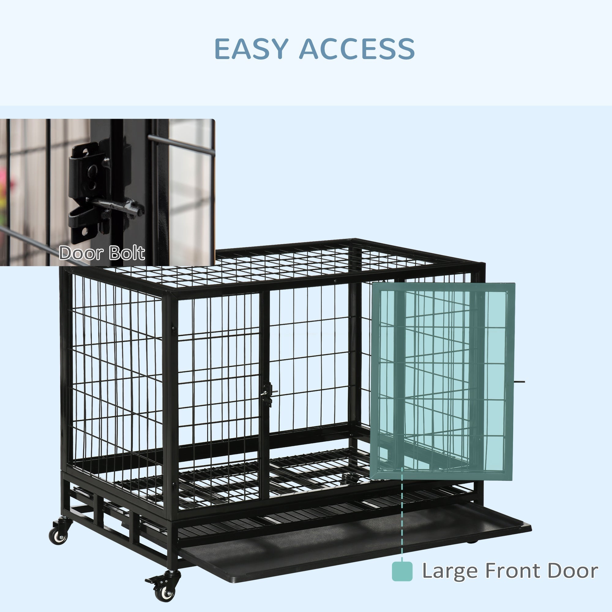 PawHut 36" Heavy Duty Metal Dog Crate Pet Cage with Tray Wheeled Dog Kennel - Black (Medium)