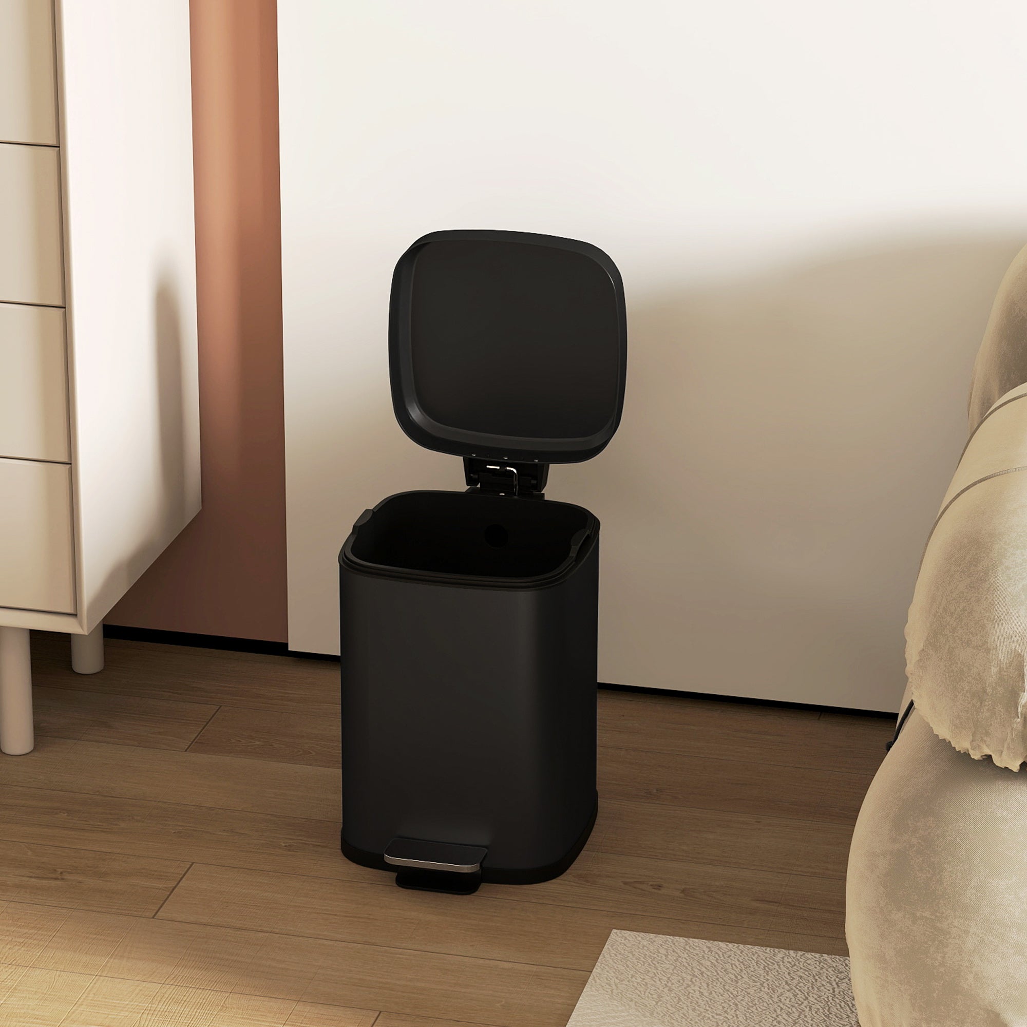 HOMCOM 12L Modern Boxy Metal Home Kitchen Bin - Black