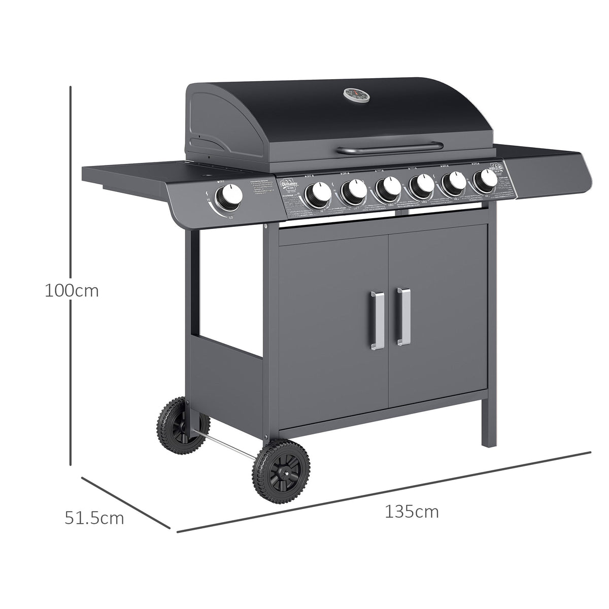 Outsunny Seven-Burner Gas BBQ Grill in Grey