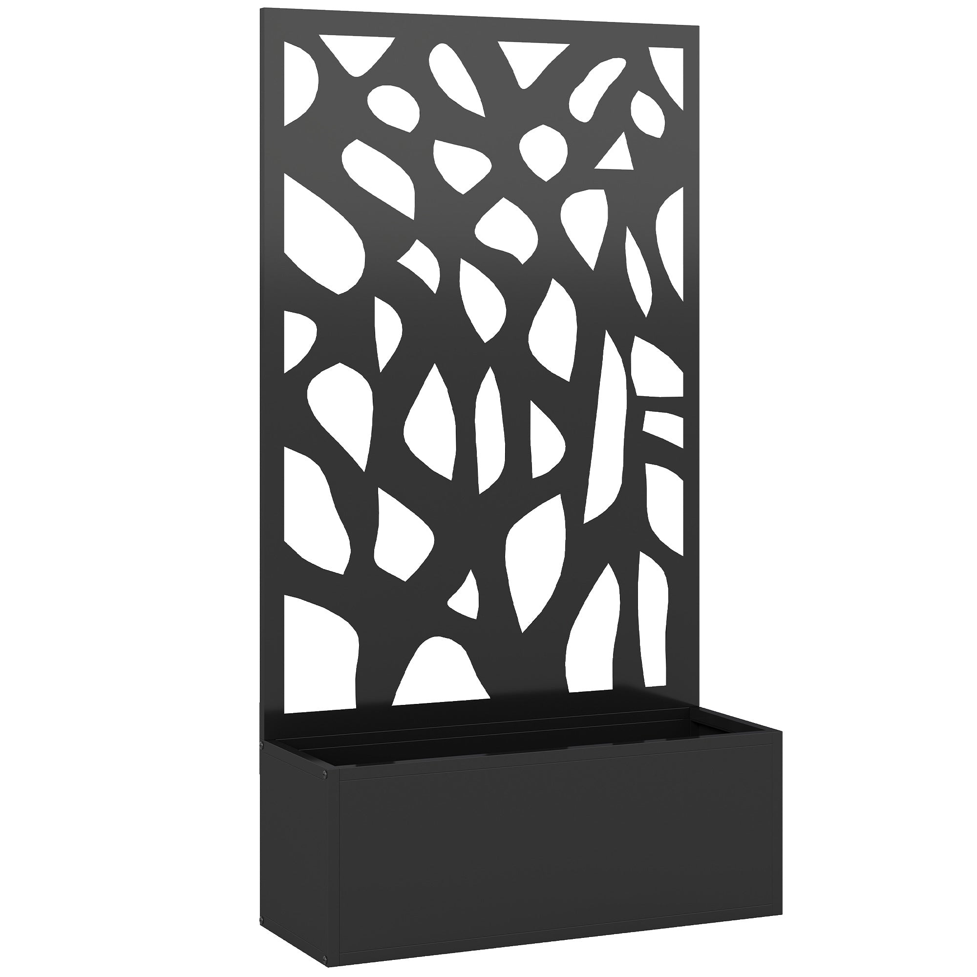 Outsunny Metal Raised Garden Bed with Trellis, Outdoor Planter Box with Privacy Screen, Elevated Garden Box for Climbing Plants