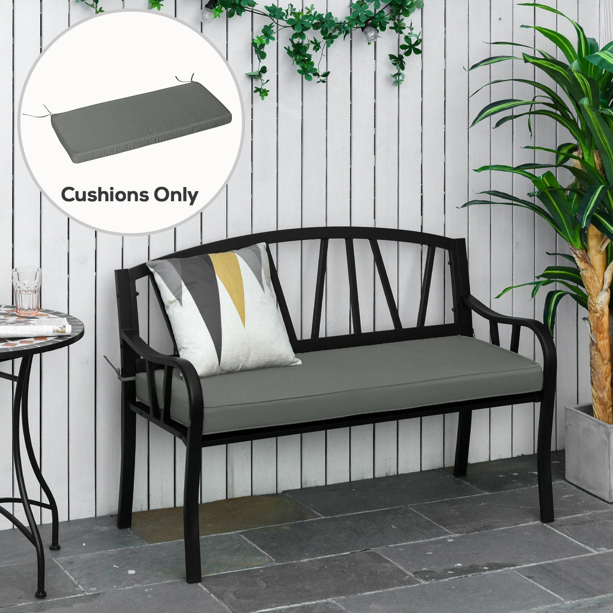 Outsunny Garden Bench Cushion 2 Seater Loveseat Seat Pad for Patio Swing Furniture for Indoor & Outdoor Use, 120 x 50 x 8 cm, Grey