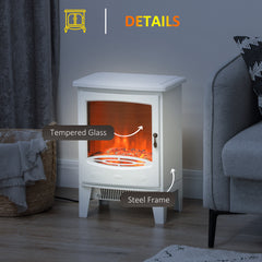 HOMCOM Tempered Glass Casing Electric Fireplace, Freestanding Electric Fire with Realistic Flame Effect, Log Burner with Overheat Protection, 1000w/ 2000W, White
