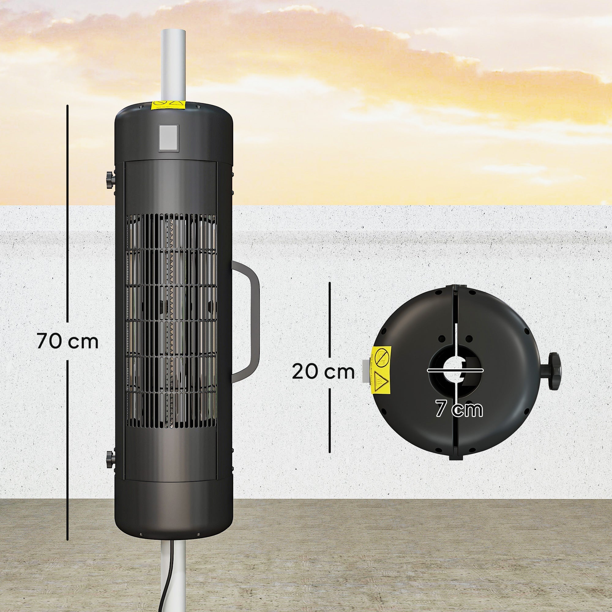Outsunny Electric Umbrella Parasol Mounted Patio Heater for 25-70 mm Poles, 2000 W Outdoor Garden Heater with 2 Heat Setting, 6 √£≈Ω¬° Coverage, Tip-Over Protection, Black