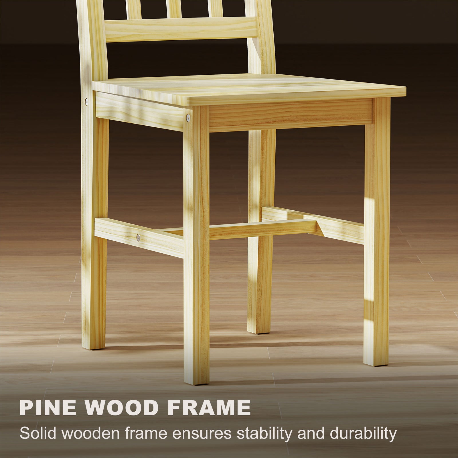 HOMCOM Dining Chairs Set of 2, Kitchen Chair with Slat Back, Pine Wood Structure for Living Room and Dining Room, Natural