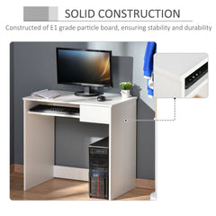 HOMCOM 80cm Compact Computer Desk with Keyboard Tray, Home Office Desk with Drawer for Bedroom Study, White