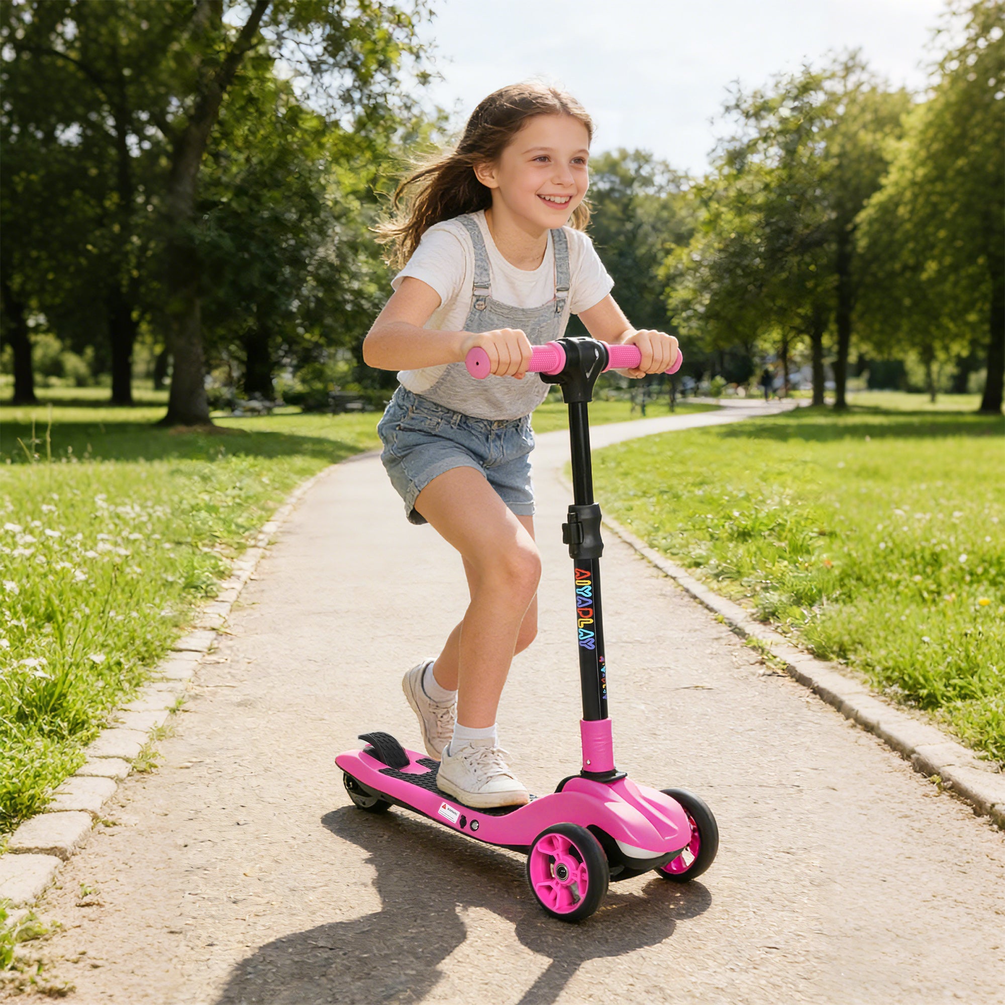 AIYAPLAY Three-Wheel Foldable Electric Scooter for Kids Aged 6-10 Years, Pink