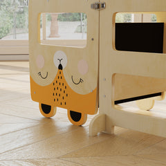 AIYAPLAY Toddler Step Stool, Standing Tower with Chalkboard, 3-in-1 Fox-Shaped Step Stool for Kitchen Counter, Natural
