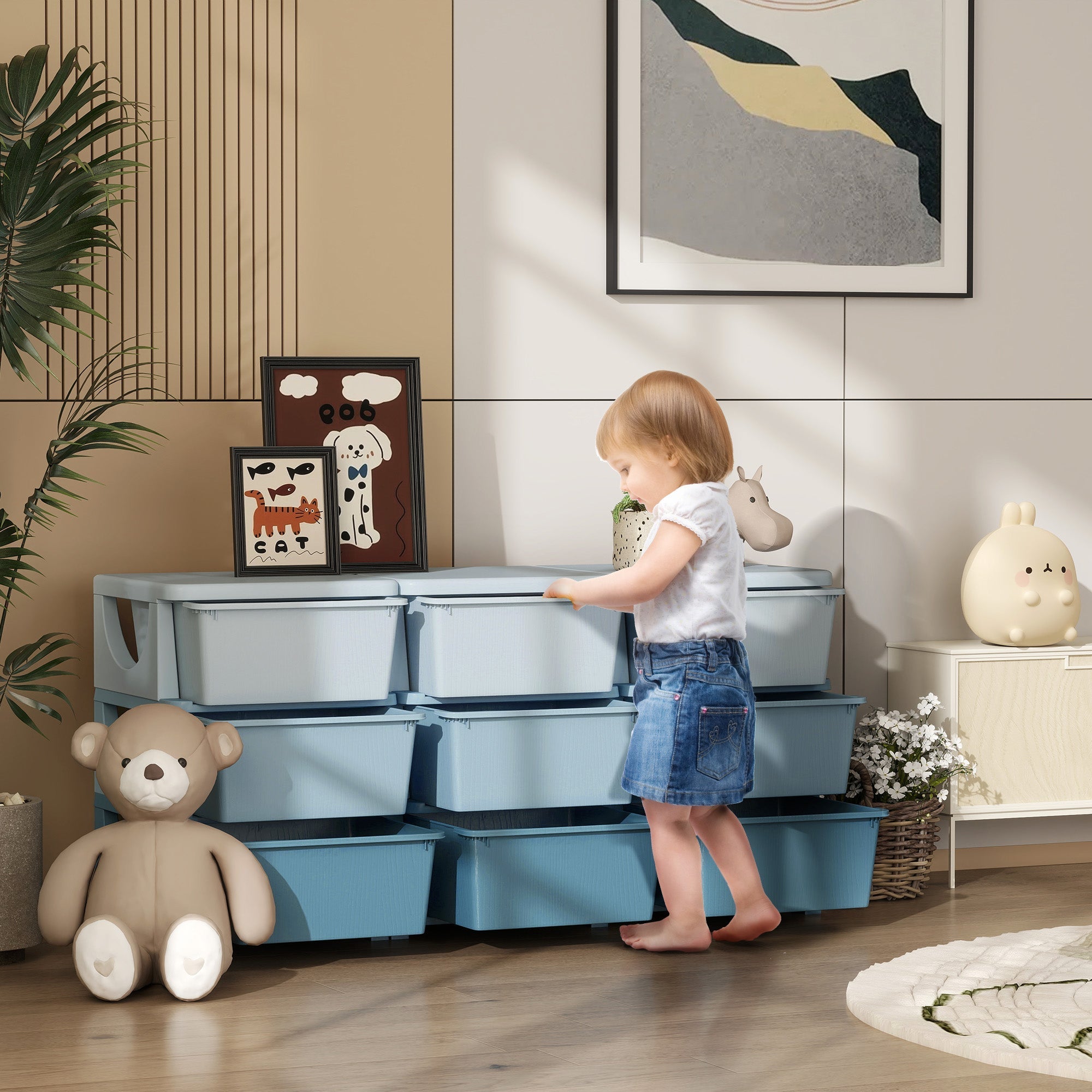 HOMCOM Kids Storage Unit, with Nine Drawers - Blue