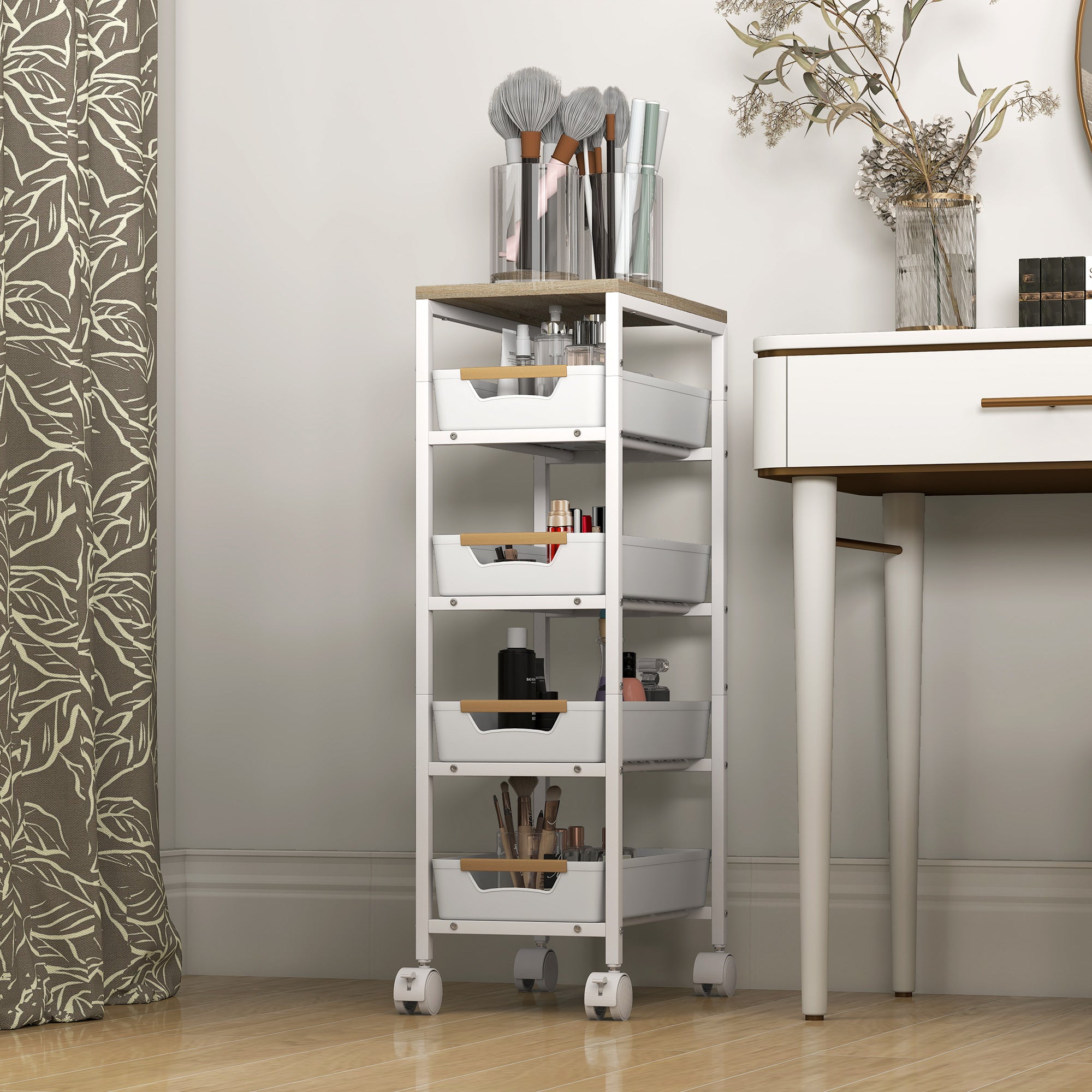 HOMCOM 5-Tier Storage Trolley on Wheels - White