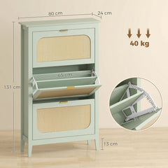 HOMCOM Narrow Shoe Cabinet, Boho Slim Shoe Storage Cabinet with 3 Flip Drawers, Holds 21 Pairs, Light Green