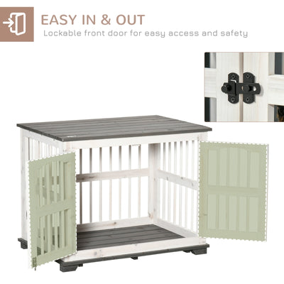 Wooden Dog Crate Furniture Pet Kennel Cage End Table for Small Medium Dogs, Indoor, White, 85.5 x 59.5 x 68 cm