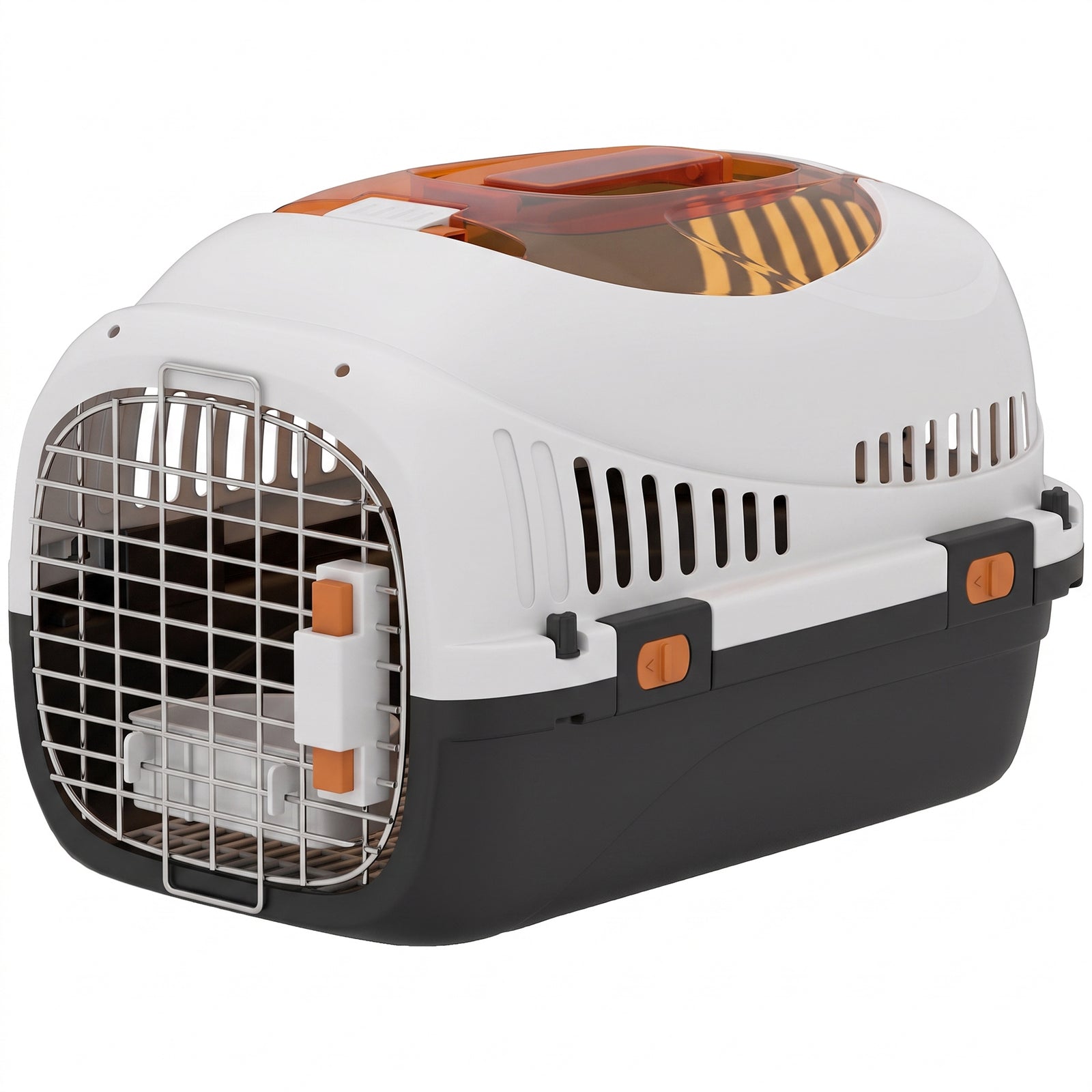 PawHut Plastic Pet Carrier Hard Shell Dog Cat Carrier Max 4 KG Steel Door Feed Bowl Secure Lock 49 x 32 x 31 cm