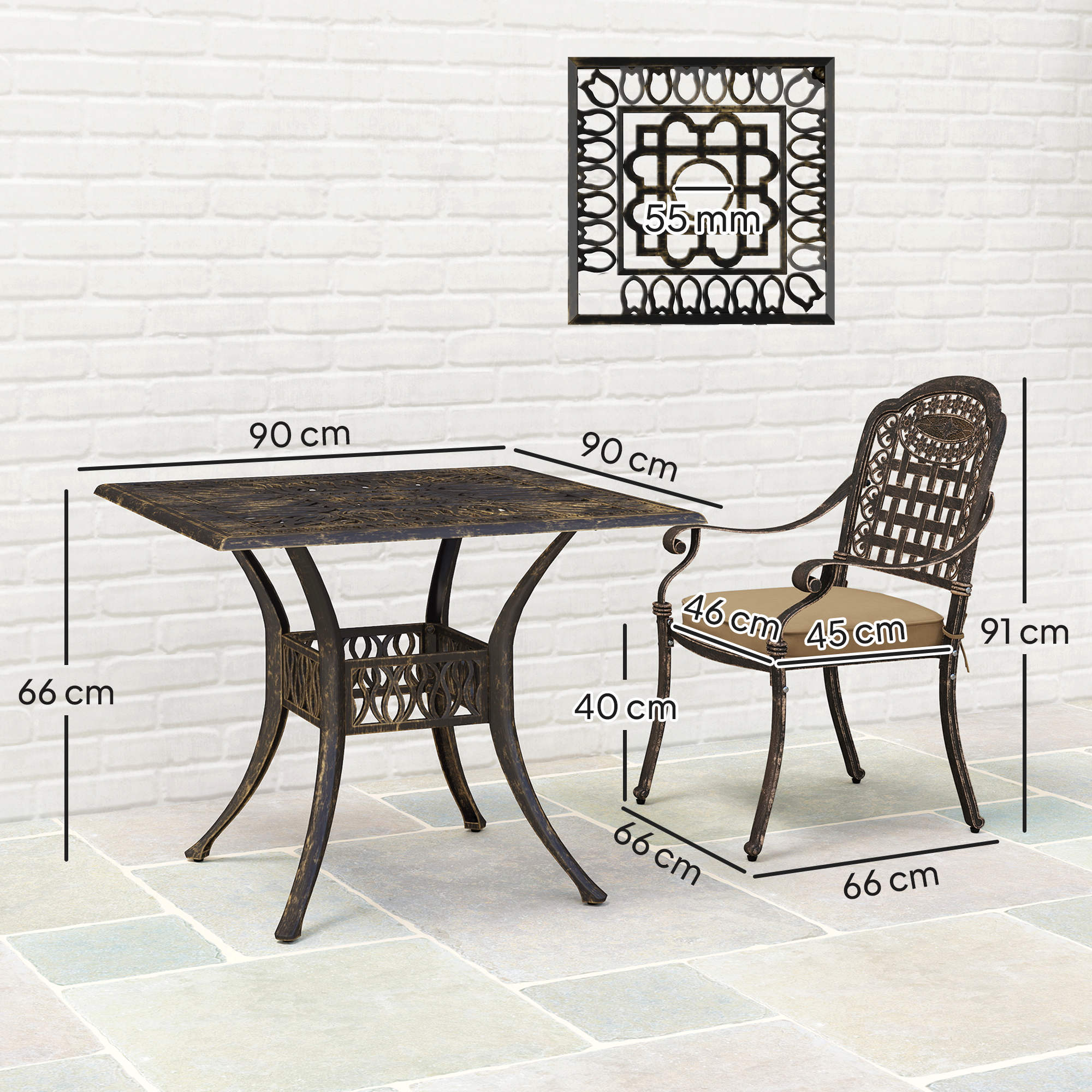 Outsunny Five-Piece Cast Aluminium Garden Dining Set - Bronze Tone
