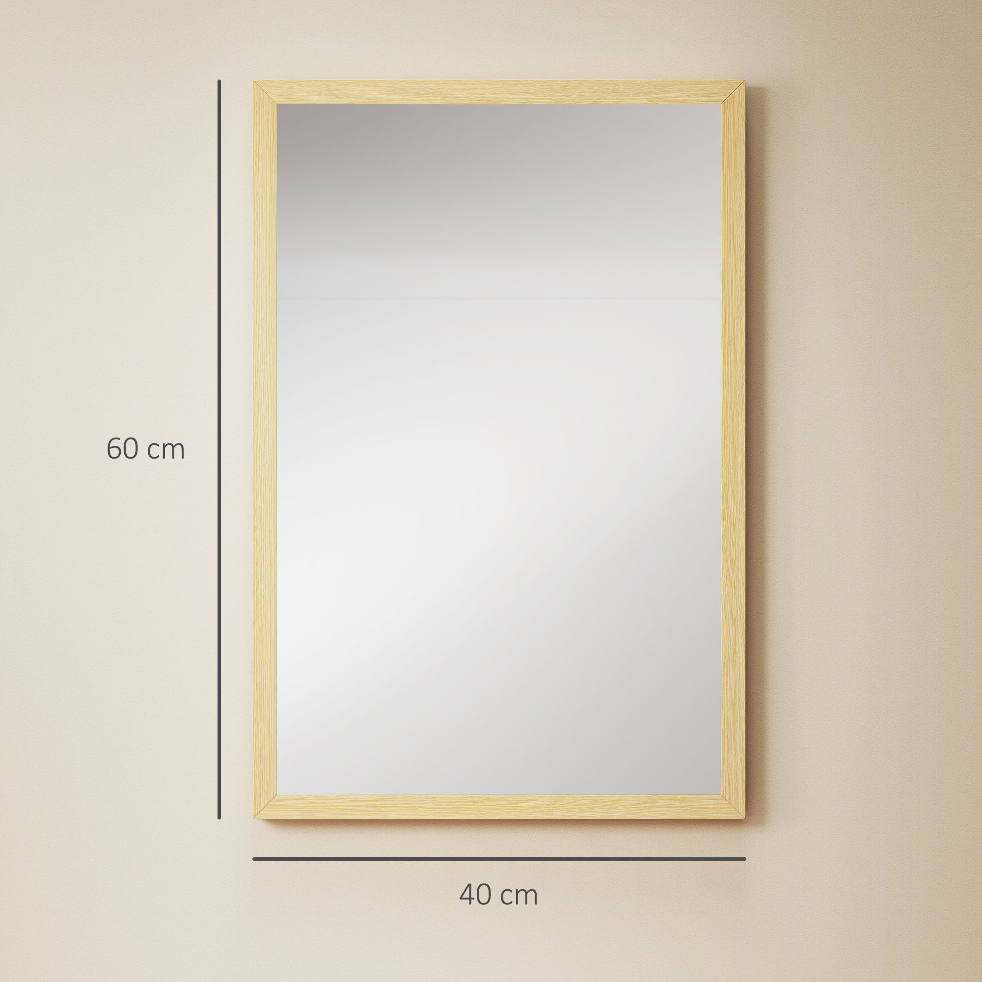 HOMCOM Wall Bathroom Mirror, 60 x 40 cm Wall-Mounted Mirror for Living Room, Bedroom, Hallway, Natural Wood Finish