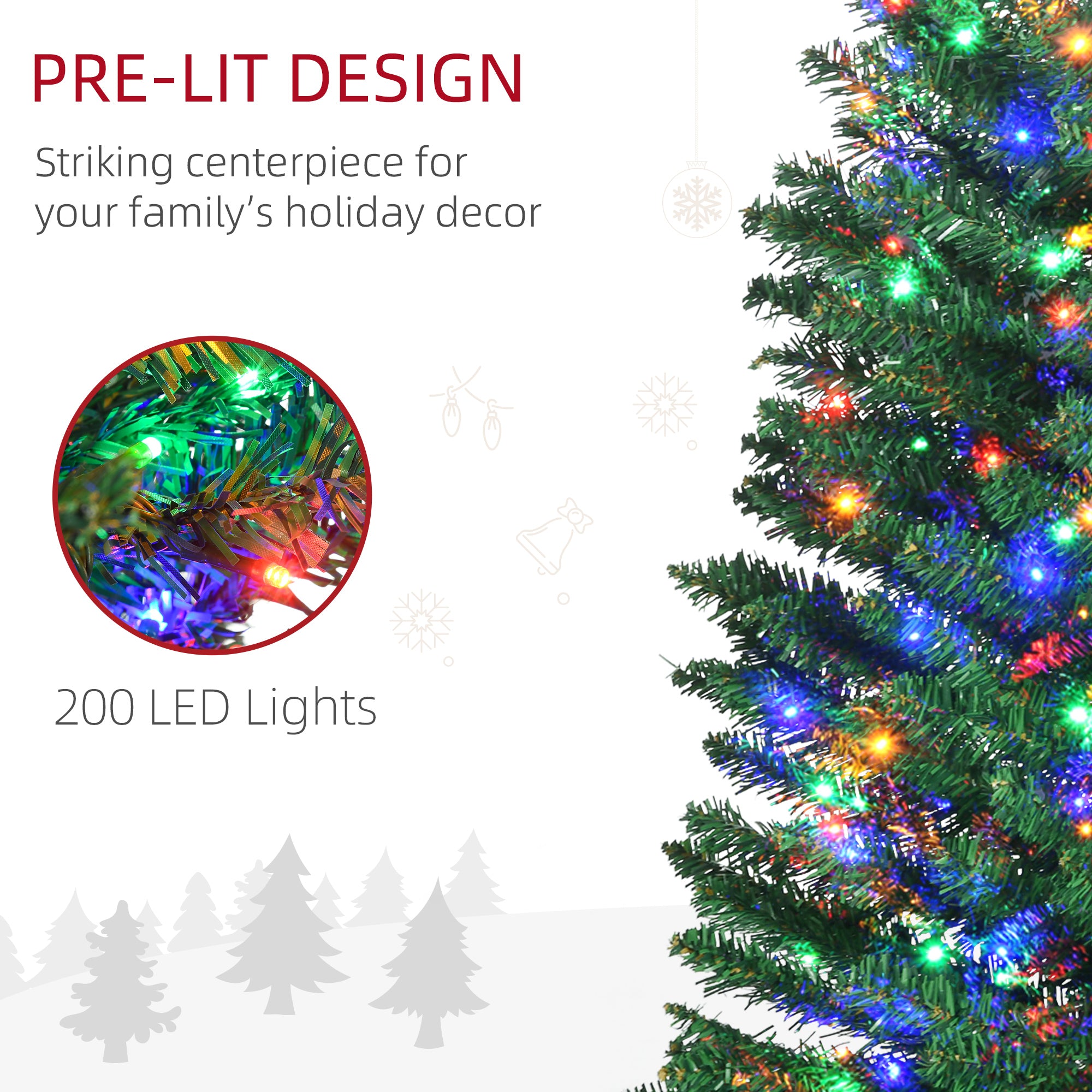 HOMCOM 7.5' Artificial Prelit Christmas Trees Holiday D√É¬©cor with Colourful LED Lights, Pencil Shape, Steel Base
