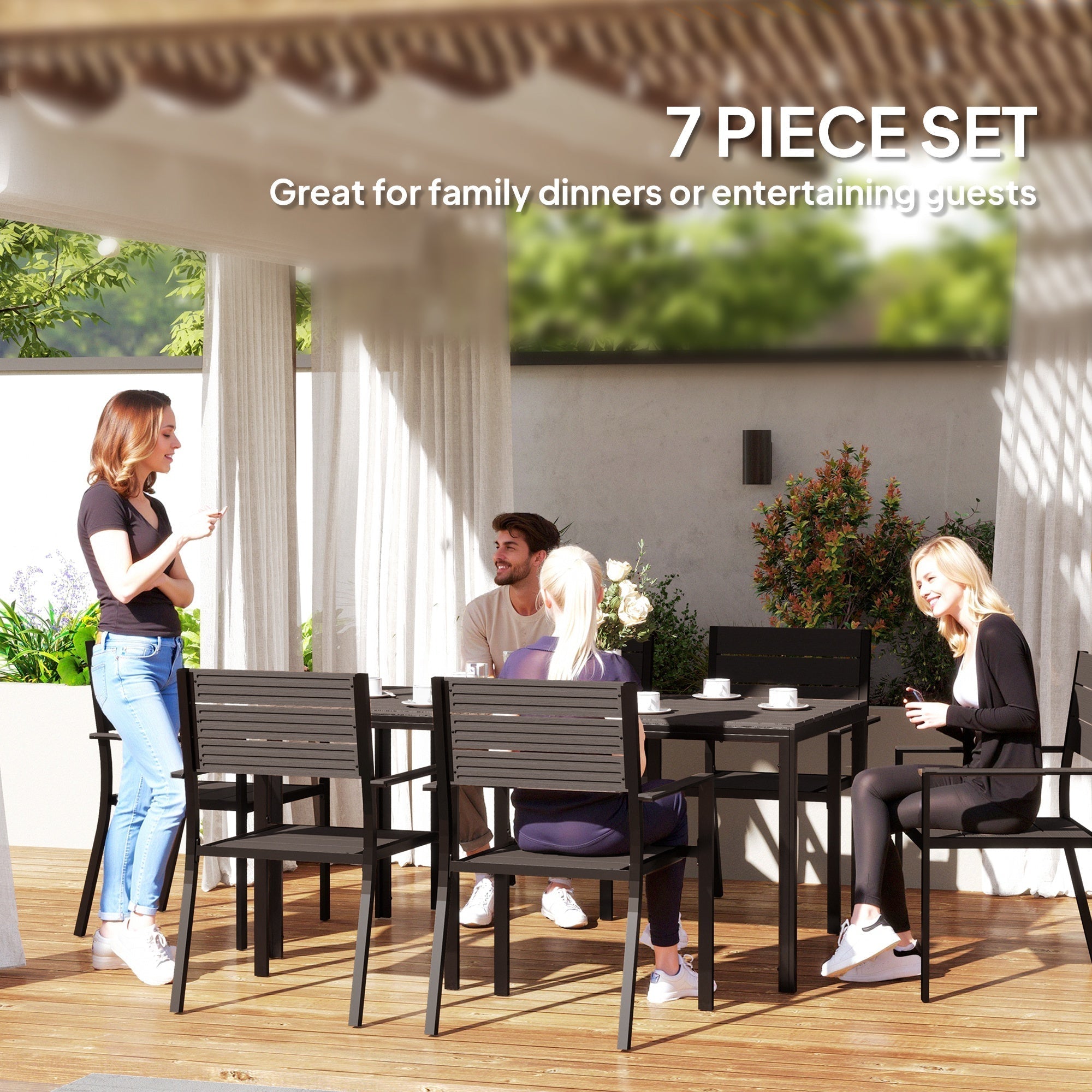 Outsunny Seven-Piece Outdoor Dining Set - Brown