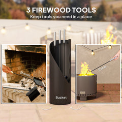 Outsunny 4 Pieces Fireplace Tools Set, Metal Fireplace Accessories Fireside Companion Set with Broom, Shovel, Poker and Bucket, Black
