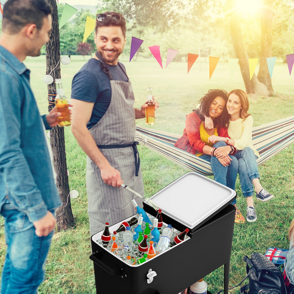 76 litre Outdoor Ice Chest Cooler Trolley-Black