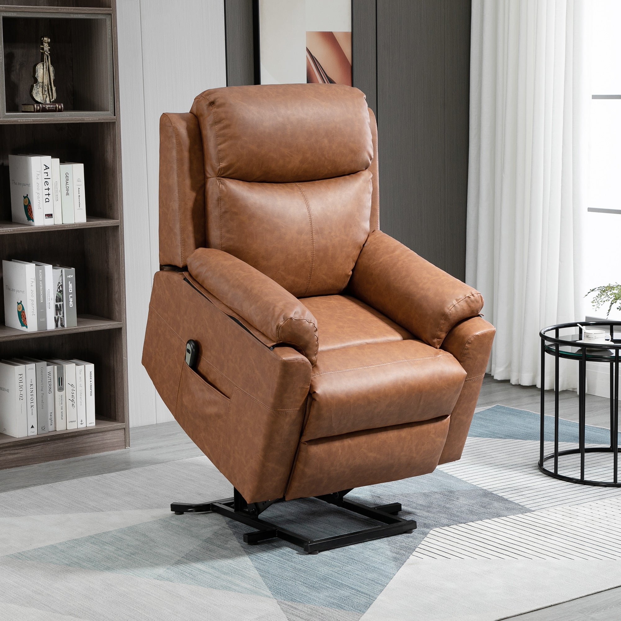 HOMCOM Faux Leather 70√Ç¬∞ Electric Riser Recliner Chair - Brown