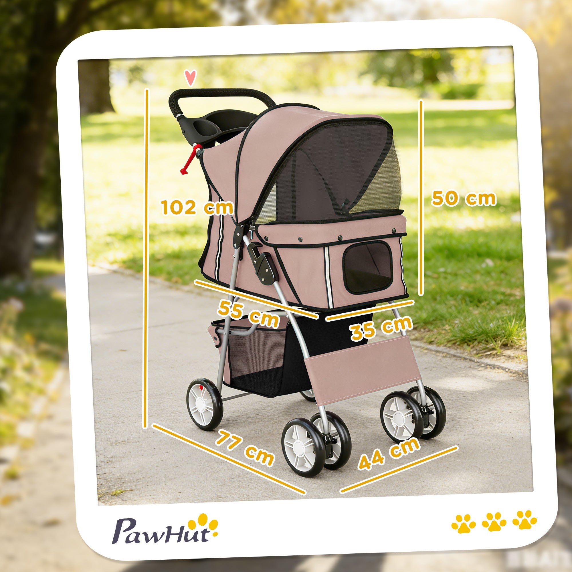 PawHut Dog Pram, Pet Stroller with Reflective Strips, Foldable Cat Stroller with 360Â° Swivel Wheels, Brown