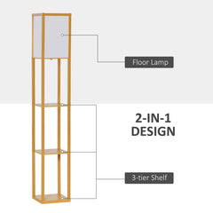 HOMCOM 3-Tier Floor Lamp, Floor Light with Storage Shelf, Reading Standing Lamp with Acrylic Shade for Living Room, Bedroom, Kitchen, Dining Room, Office, Dorm, 160cm, Natural