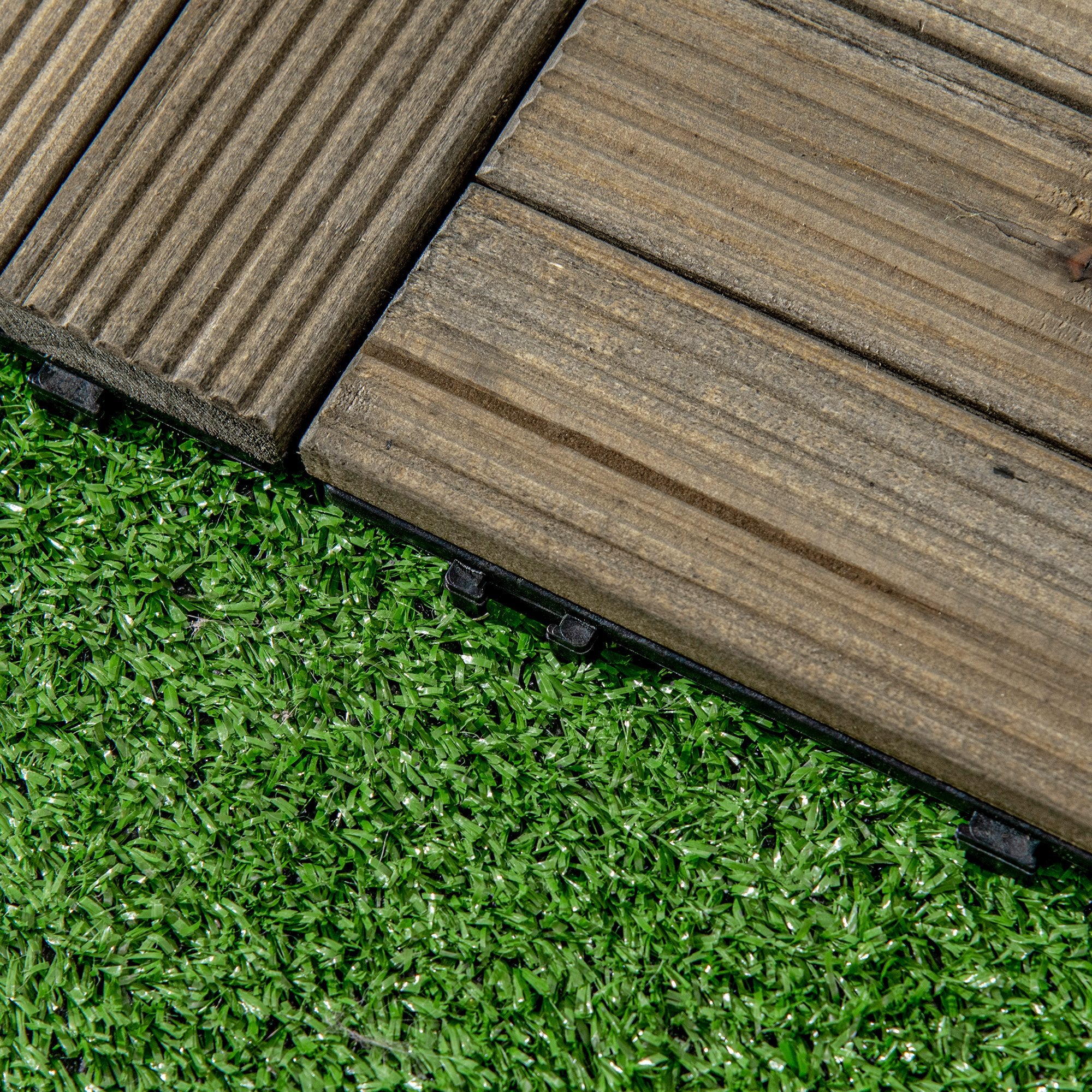 Outsunny 27 Pcs Wooden Interlocking Decking Tiles, Outdoor Flooring Tiles for Patio, Balcony, Terrace, Hot Tub, 30 x 30 cm per Piece, 2.5√£≈Ω¬° per Pack, Charcoal Grey