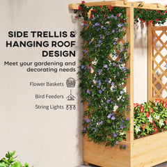 Outsunny Garden Planter with Trellis, Wooden Raised Bed for Garden with Hanging Roof and Drainage Holes, Outdoor Trellis Planter Box for Vegetables, Herbs and Flowers, 110 x 44 x 113 cm, Natural