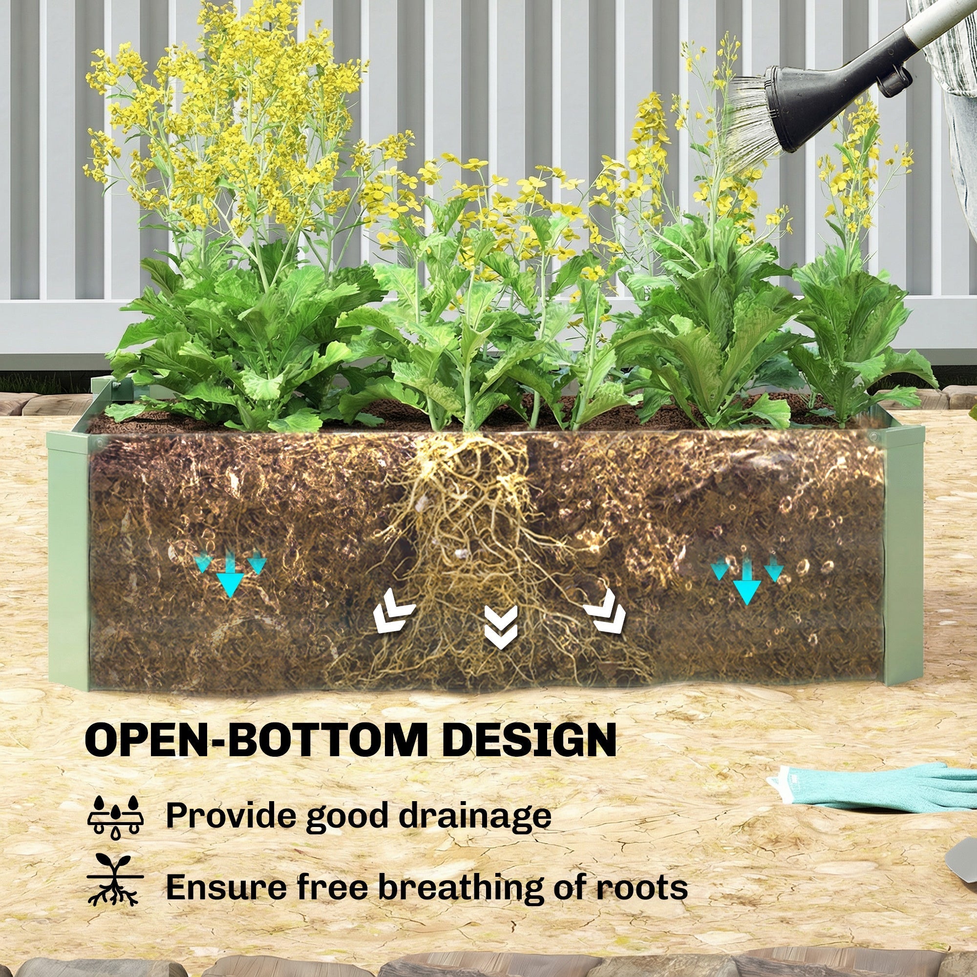 Outsunny Set of Two 100 x 60cm Steel Planter Boxes - Light Green