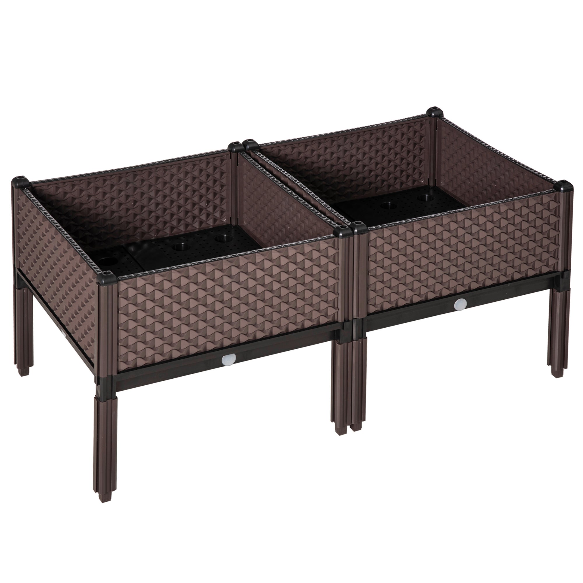 Outsunny 50cm x 50cm x 46.5cm Set of 2 41L Garden Raised Bed, Elevated Planter Box, Flower Vegetables Planting Container with Self-Watering Design and Drainage Holes