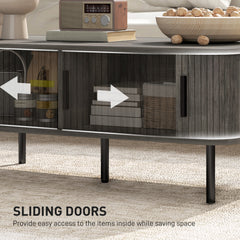 HOMCOM Coffee Table with Storage, Living Room Table with Slatted Tambour Sliding Doors and Foot Pads, Rectangular Coffee Table with Elevated Base for Living Room, Grey Wood-Effect