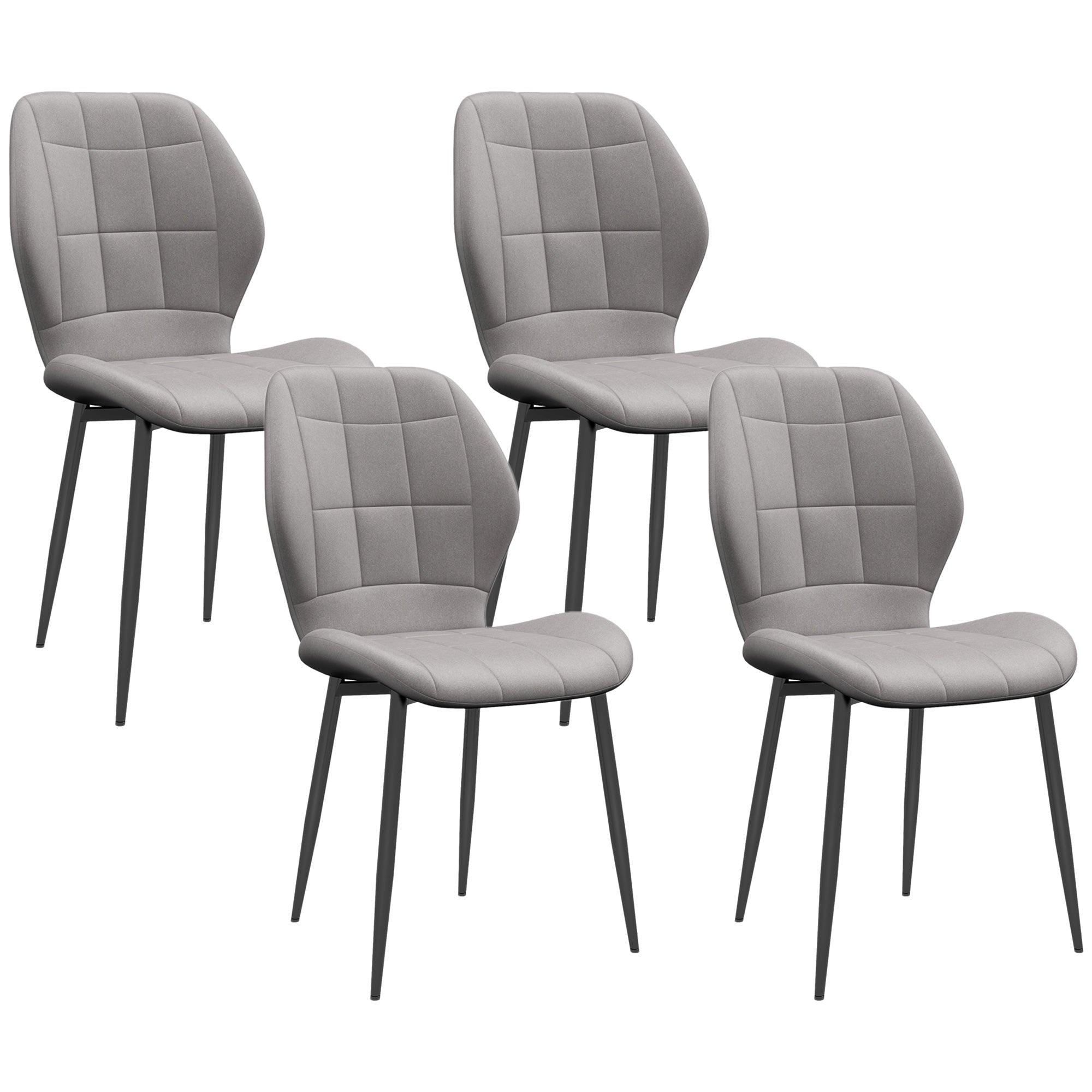HOMCOM Set of Four Flannel Relaxed Tub Dining Chairs - Light Grey