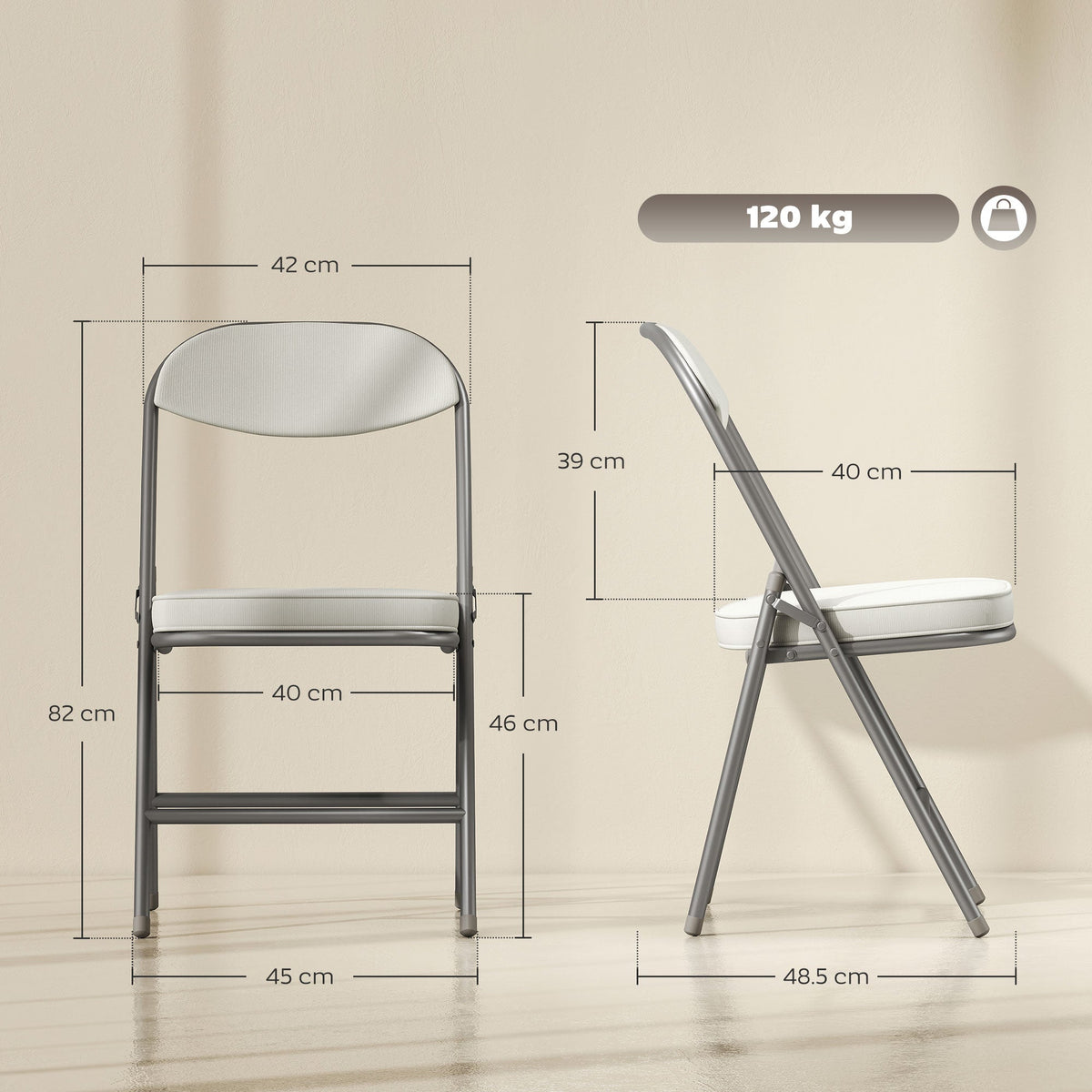 HOMCOM Set of Four Folding Corduroy Seat Chairs - Off-White