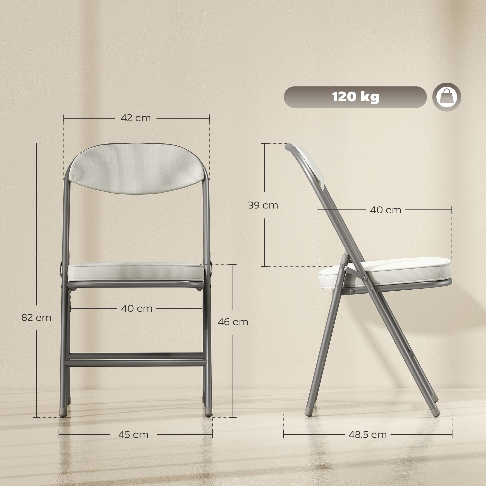 HOMCOM Set of Four Folding Corduroy Seat Chairs - Off-White