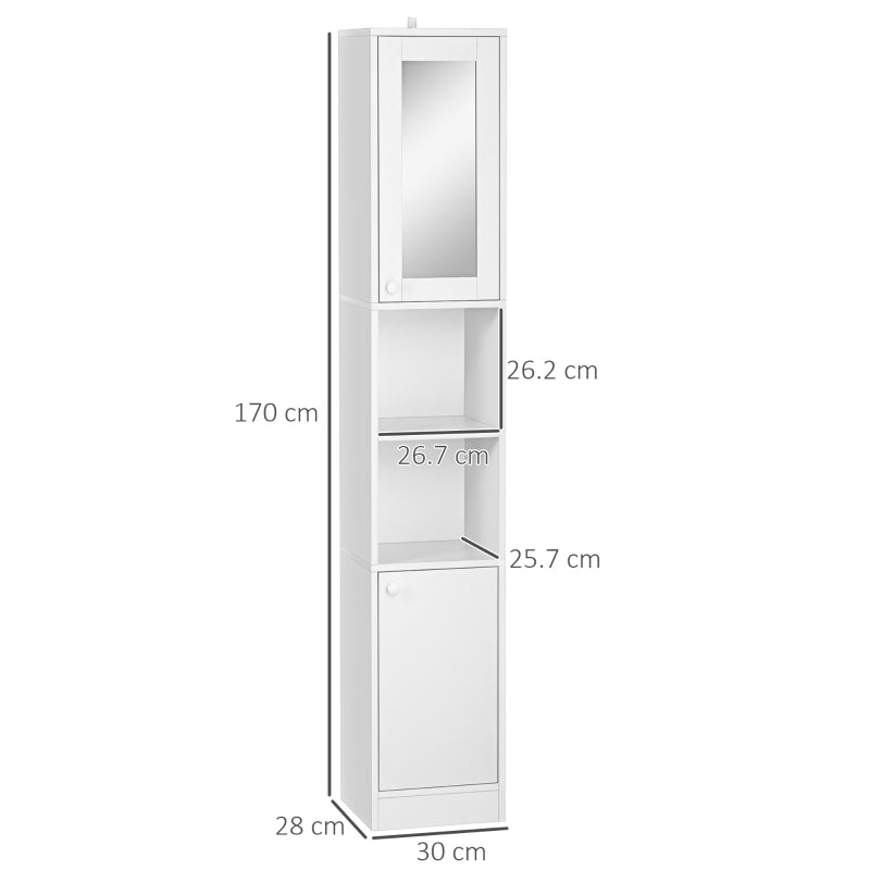 kleankin Tall Bathroom Storage Cabinet with Mirror, Narrow Freestanding Floor Cabinet with Adjustable Shelves