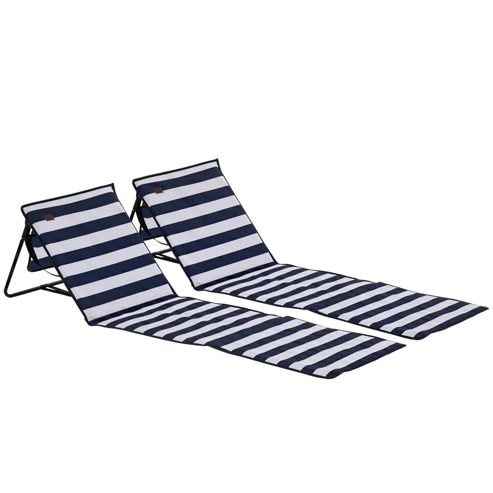 Outsunny Set of 2 Foldable Garden Beach Chair Mat, Outdoor Sun Lounger Seats with Adjustable Back, Magazine Pocket, Carry Strap