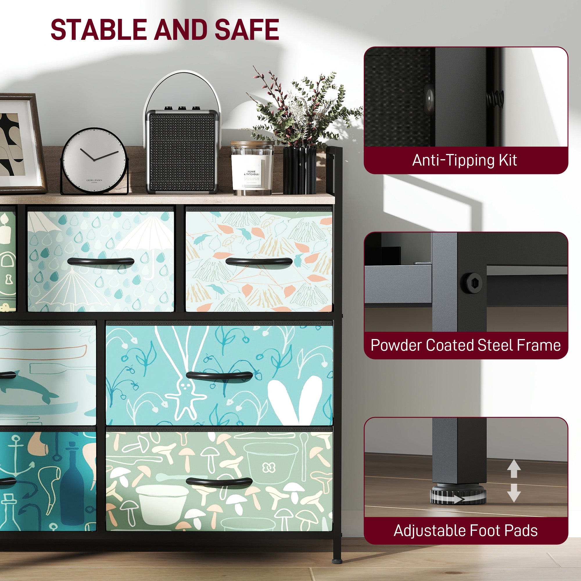 HOMCOM 7-Drawer Chest of Drawers - Blue