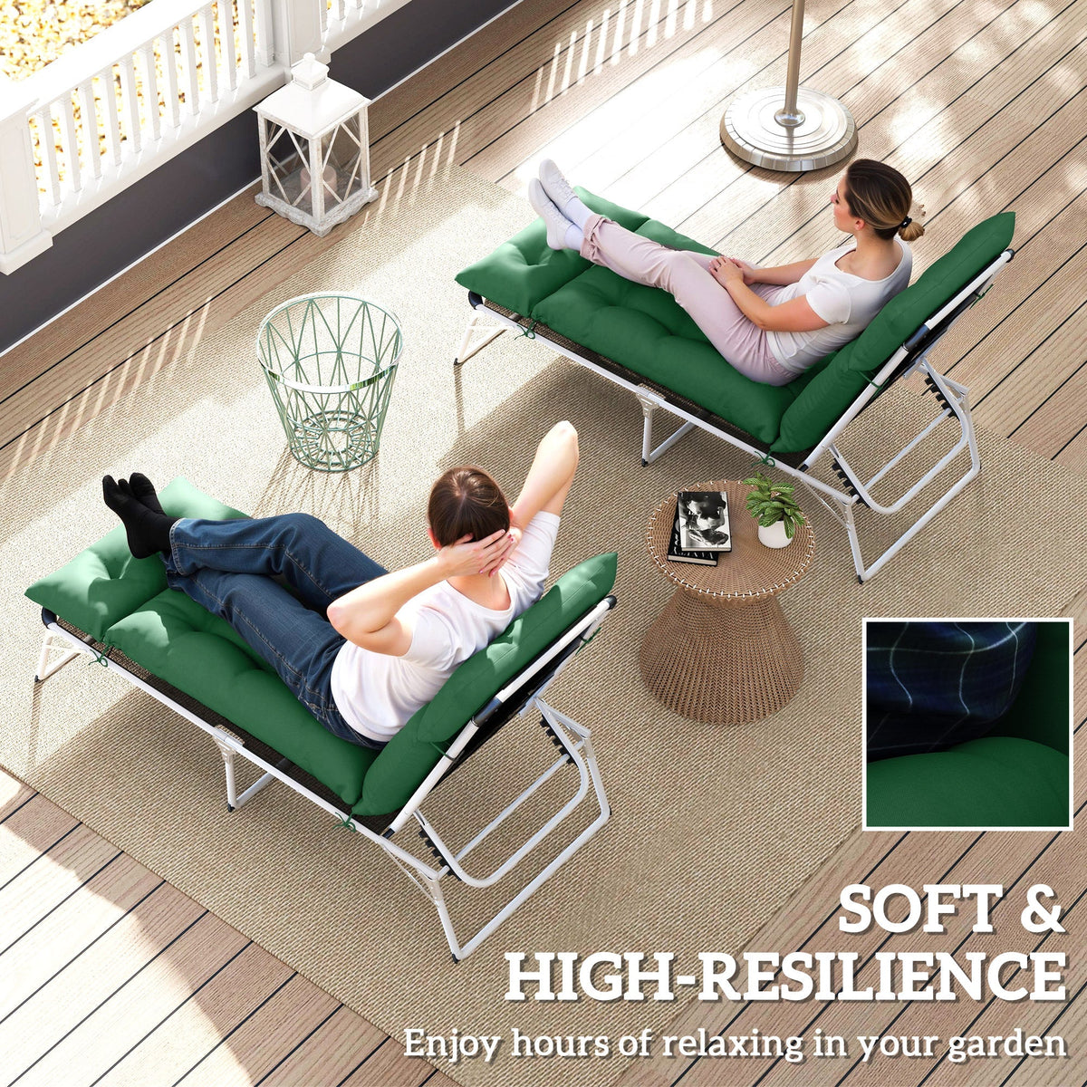 Outsunny Set of Two 190 x 56cm Sun Lounger Cushions - Green