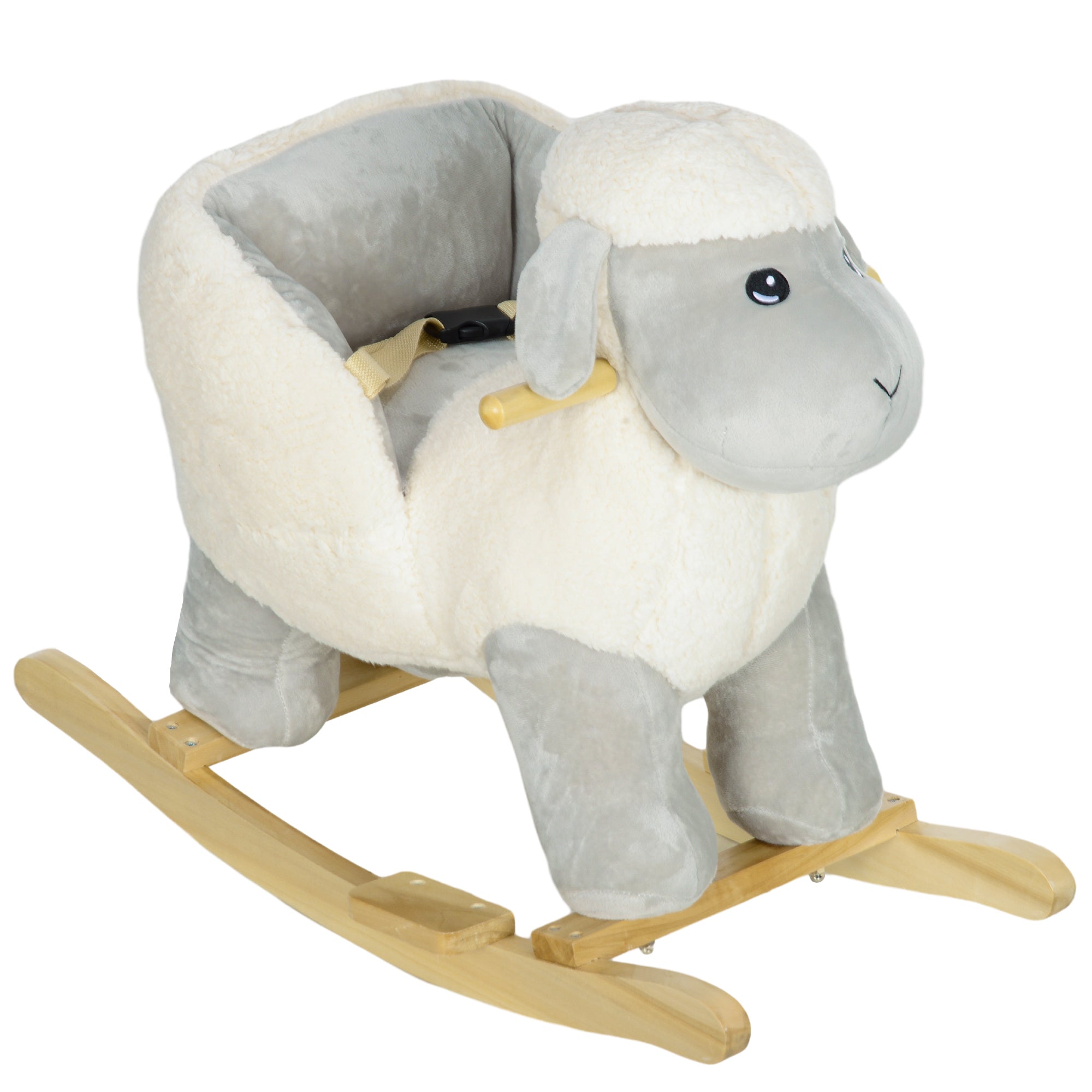 AIYAPLAY Rocking Horse, Ride on Lamb with Safety Belt, Sound, for Ages 18-36 Months, Grey
