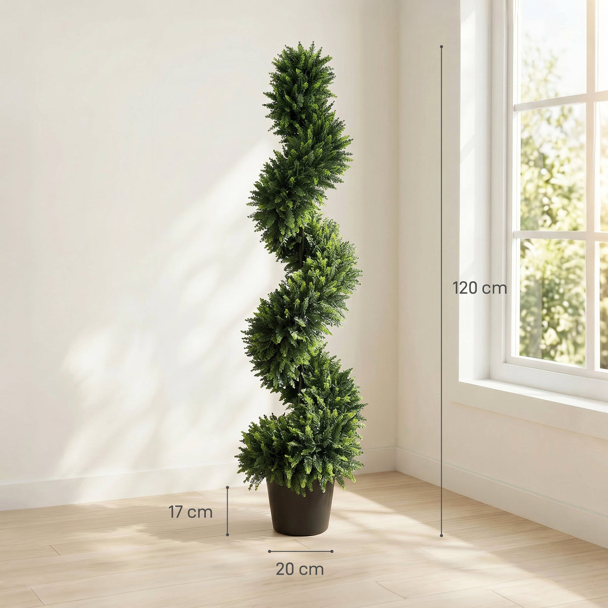 HOMCOM Set of 2 Artificial Spiral Cypress Trees, Fake Plants with 700 Leaves, UV Protection, Deep Green