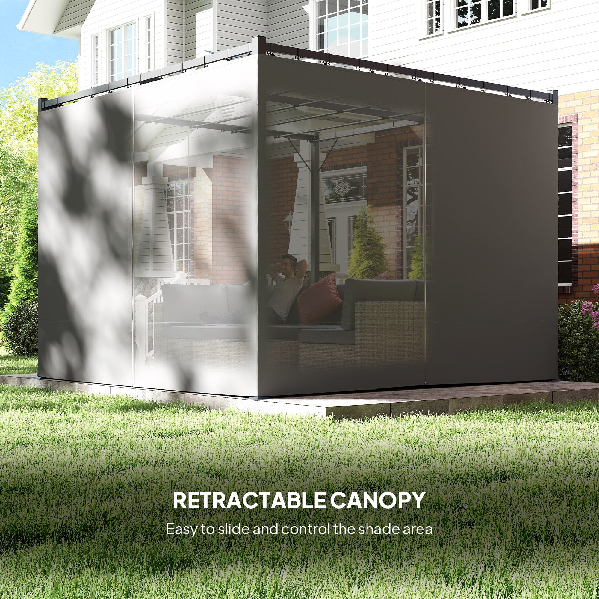 Outsunny 3 x 3m Moving Canopy Metal Pergola, with Curtains - Grey